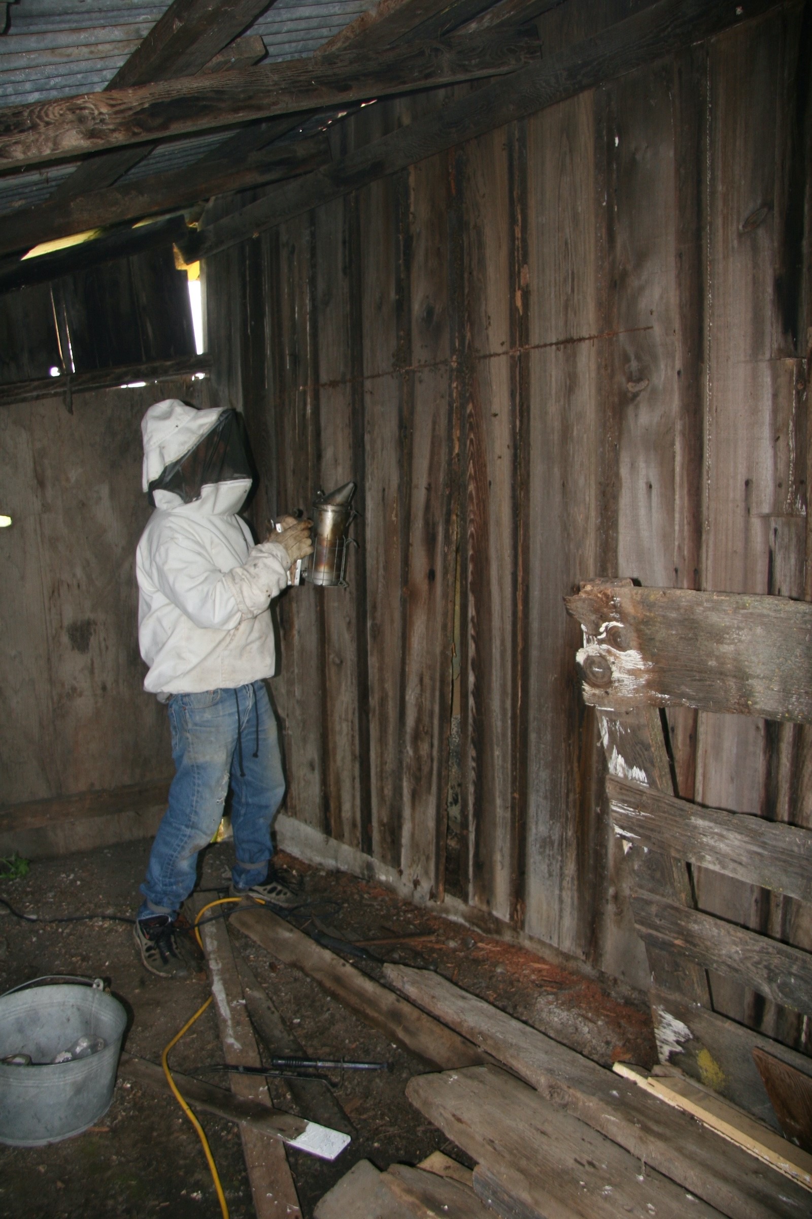 Contractor using smoker before turning on his power saw.