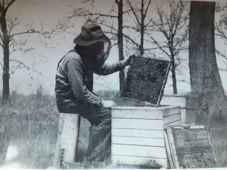 Iona’s husband Clyde going through his bees.