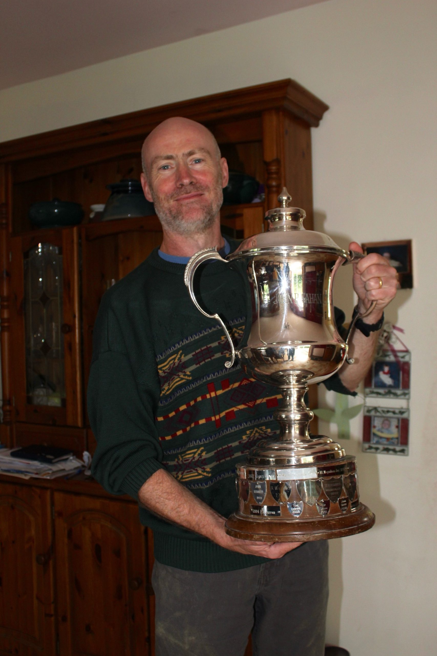 Eoghan Mac Giolla Coda won this trophy at the London Honey Show! He had many more but we insisted that he hold this one up because we had never seen anything like it before!